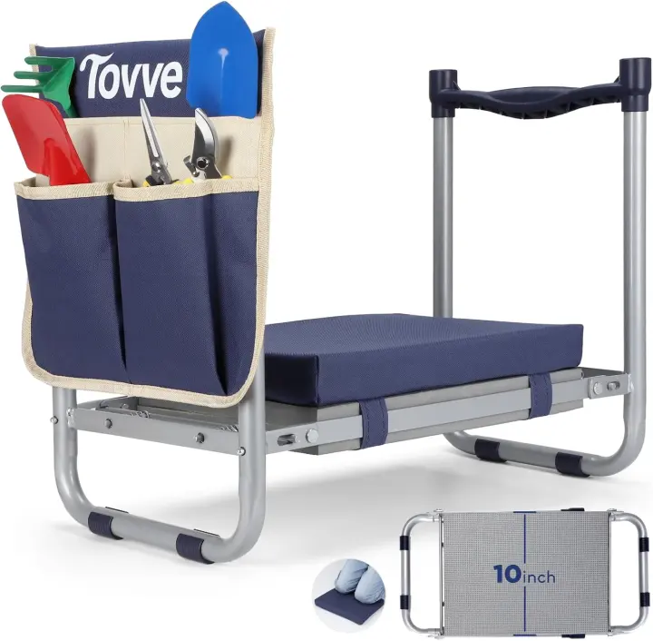 Foldable Garden Kneeler & Bench — Heavy-Duty Garden Seat with Tool Pouch