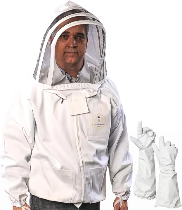 Forest Beekeeping Jacket (100% Cotton) with Veil & Gloves — XL