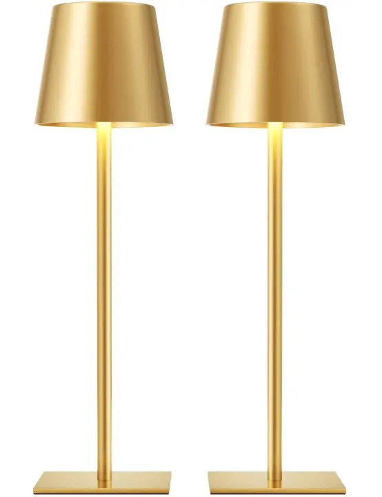 Gold Rechargeable Cordless Table Lamp Set — Portable Battery Lamps