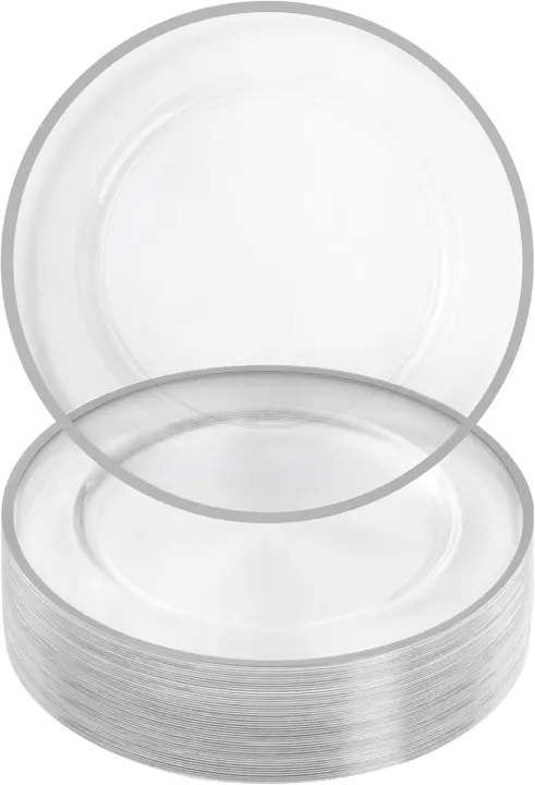 Goodluck 50-Pack 12-Inch Clear Charger Plates with Silver Trim