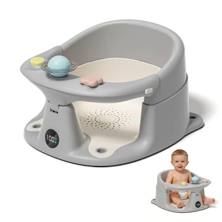 Infant Bath Seat with Thermometer — Non‑Slip Toddler Tub Chair (S)