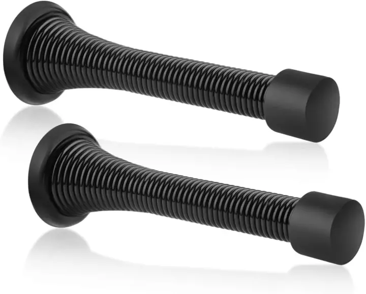 KOVOSCH 2-Pack Black Spring Door Stops — 3-1/4" Rubber-Tip Stoppers
