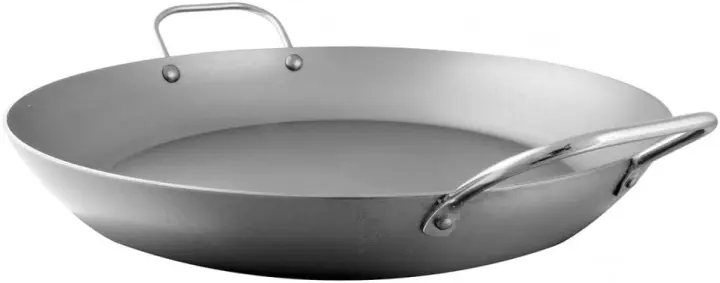 Mauviel Carbon-Steel Paella Pan — Black Steel, 15.7" with Iron Handles