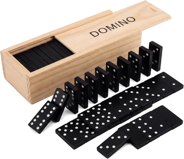 Mini Wooden Dominoes — 28-Tile Compact Travel Game