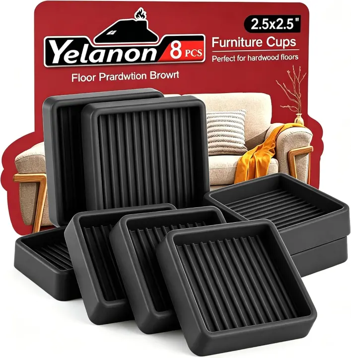 Non-Slip Furniture Coasters for Hardwood Floors — 8-Pack 2.5" Rubber Grippers