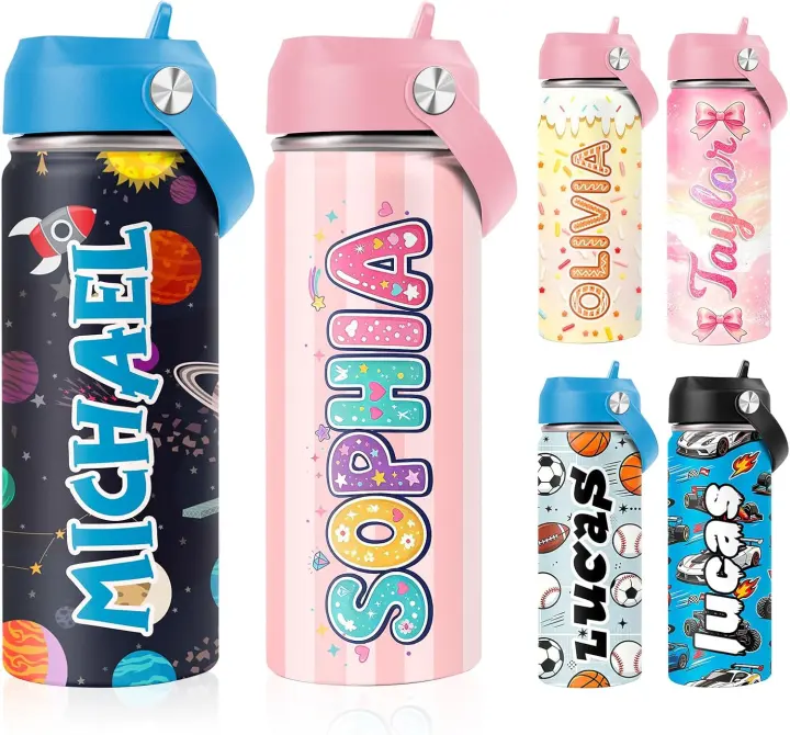 Personalized 18oz Stainless Steel Kids Water Bottle with Straw Lid