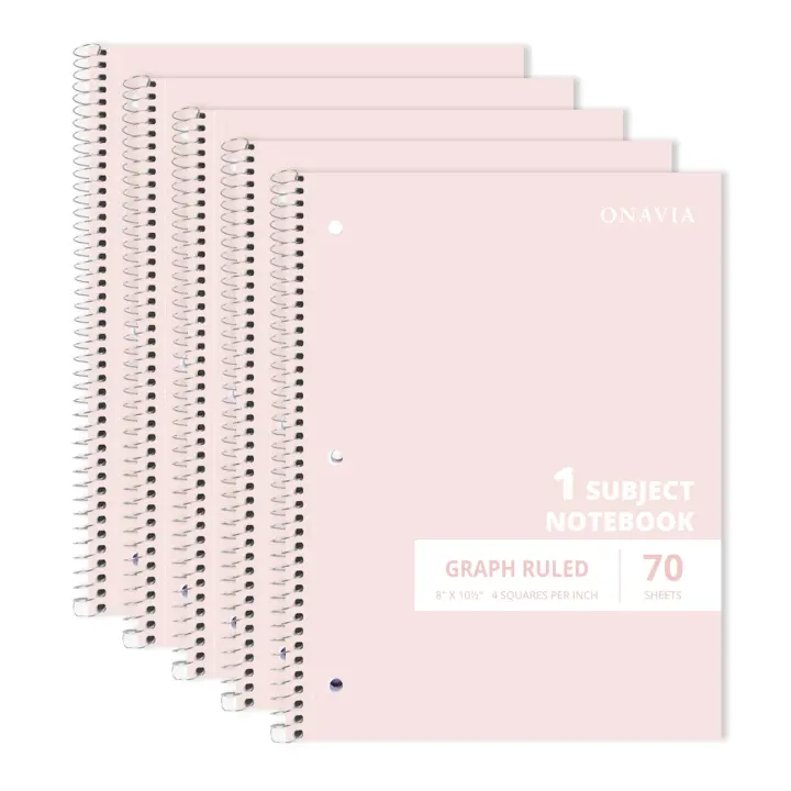 Pink 1-Subject Spiral Graph Paper Notebooks — 5-Pack, 8 x 10.5 in