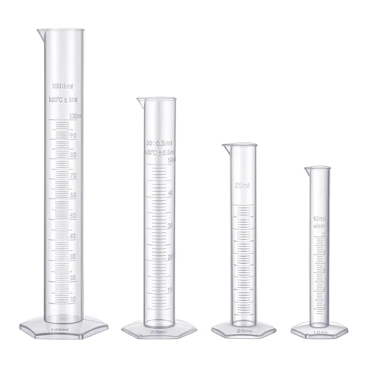 Plastic Graduated Cylinder Set — 10, 25, 50 & 100 ml Lab Cylinders