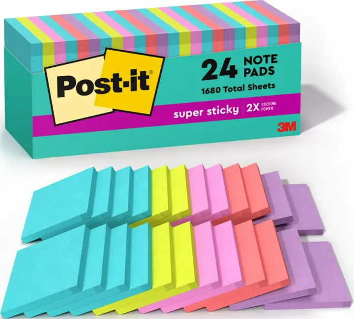 Post-it Super Sticky Notes 3 x 3 in — Supernova Neons, 24-Pack