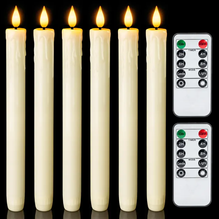 Real Wax LED Taper Candles with Remote Timer — 9.6 in Flameless Set