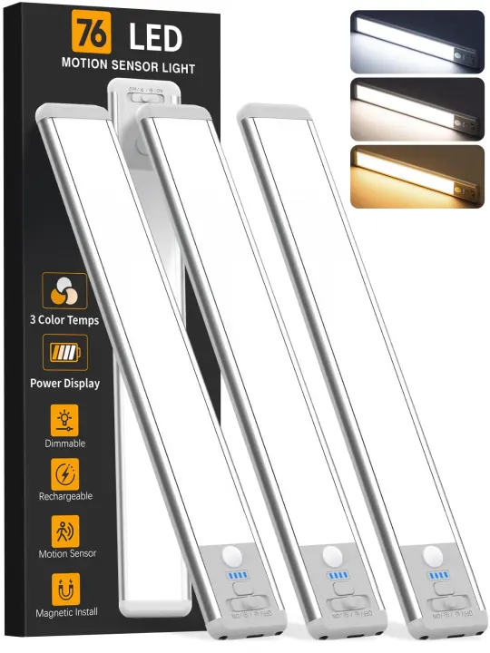 Rechargeable 10" Under-Cabinet Motion LED Lights — 3-Pack
