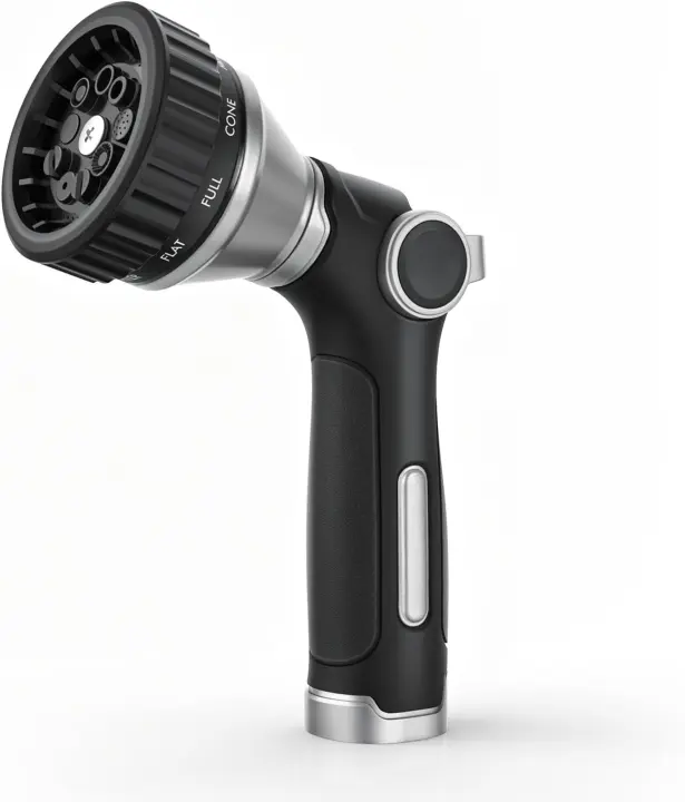 RESTMO Heavy-Duty Metal Garden Hose Nozzle — Thumb-Control, 8 Spray Modes