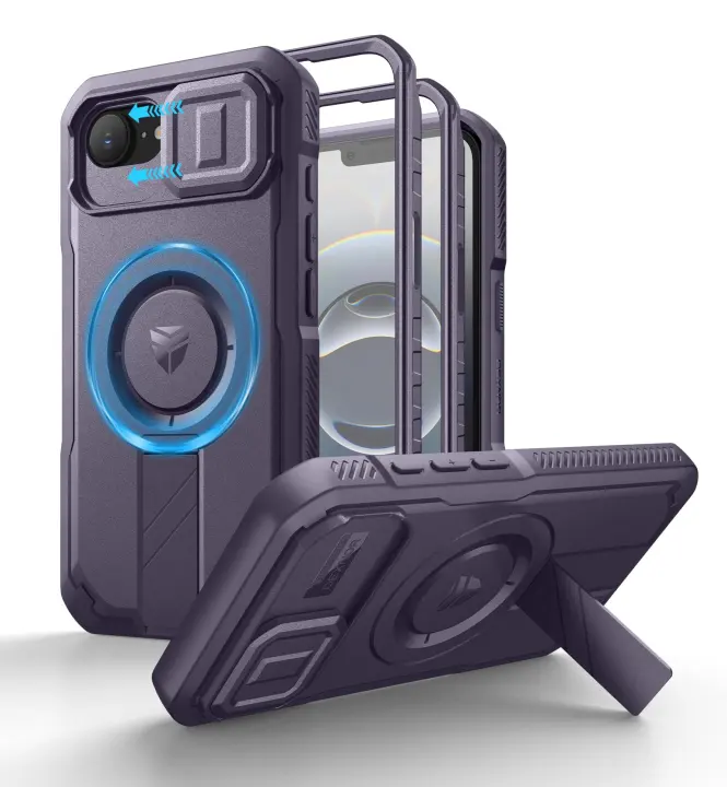 Rugged iPhone 17e/16e (6.1-inch) Case with Kickstand & Sliding Camera Cover