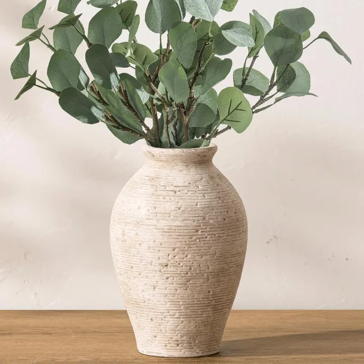 Rustic Ceramic Table Vase — Large Farmhouse Decorative Vase