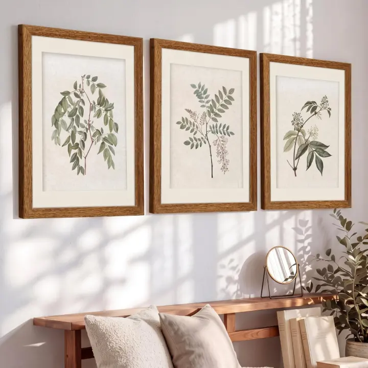 Sage Green Botanical Canvas Wall Art — 3-Piece Framed Set, 12 x 15 in
