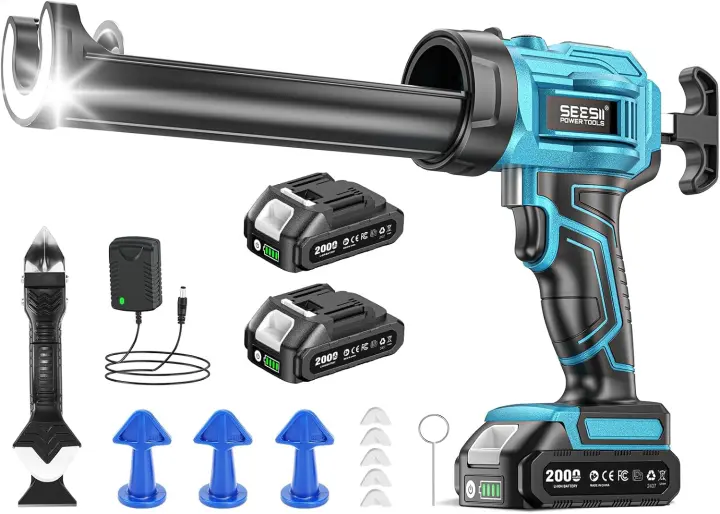 SEESII Cordless Electric Caulk Gun Kit with 2×2.0Ah Batteries