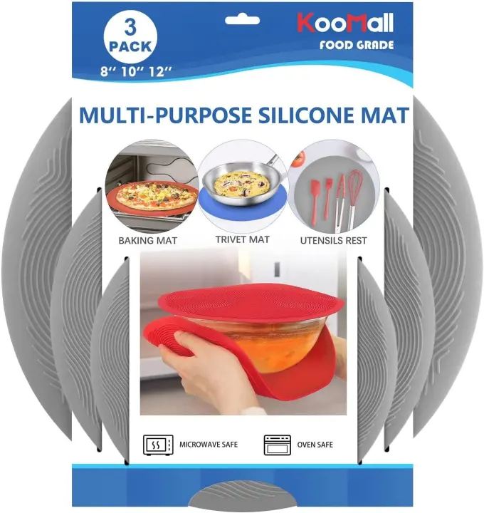 Silicone Multi-Use Heat-Resistant Microwave Mats — 3-Pack (8/10/12 in)