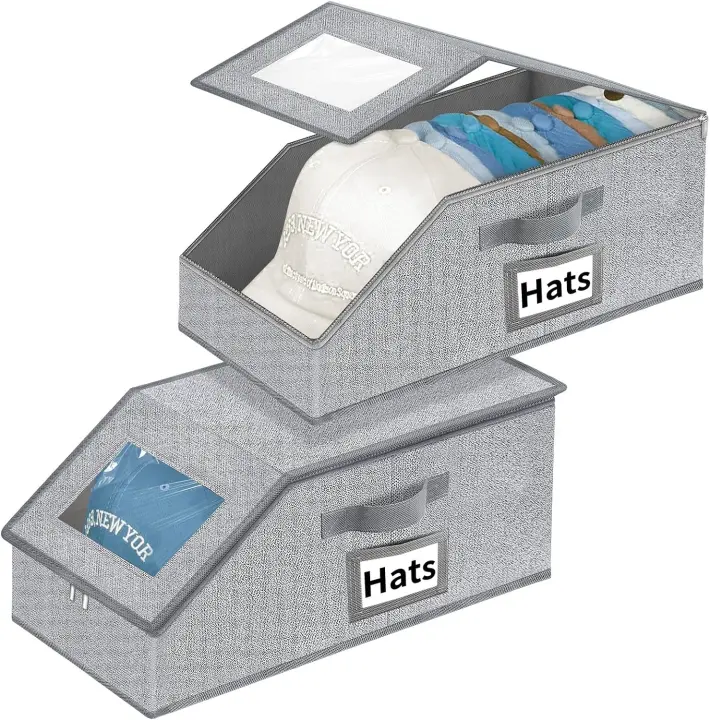 Stackable Baseball Cap Organizer with Clear Window Lid — 2-Pack
