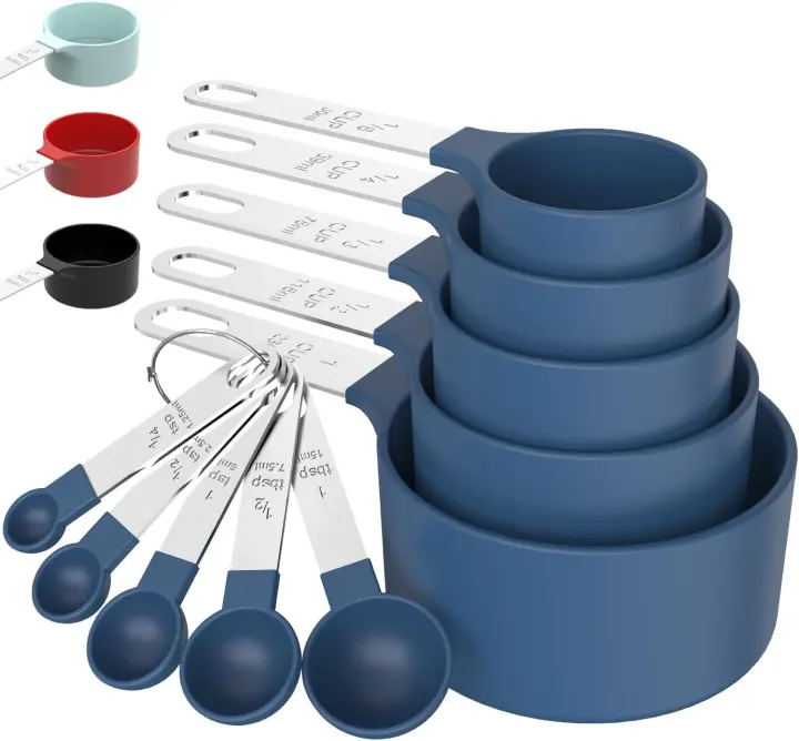 Stackable Measuring Cups & Spoons Set with Stainless Handles (Blue)