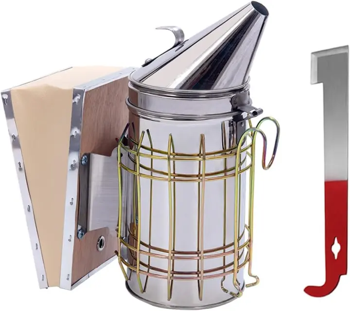 Stainless Steel Bee Smoker Kit with Heat Shield and J-Hook Hive Tool
