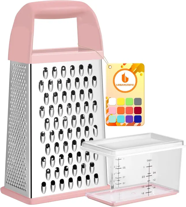 Stainless Steel Box Grater with Catching Container — Pink