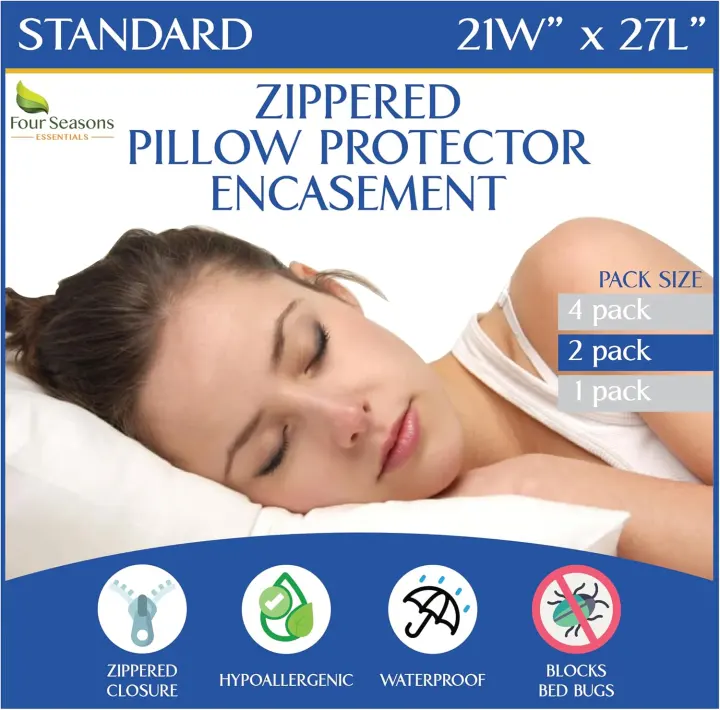 Standard Pillow Protectors (Set of 2) — Zippered Waterproof Hypoallergenic Covers