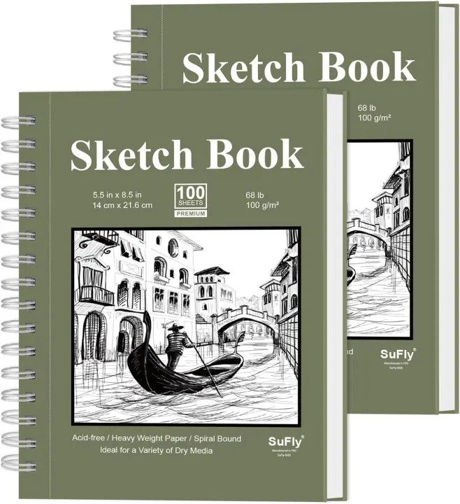 SuFly 2-Pack Mini Sketchbooks 5.5 x 8.5 in — Spiral Hardcover, 200 Sheets