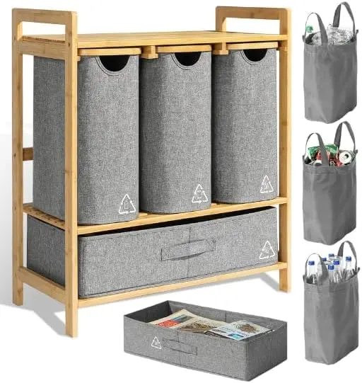 Terratur 4-Section Indoor Recycling Bin — Bamboo Kitchen Sorter