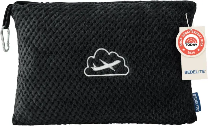 Travel Fleece Blanket 65"x40" with Carry Bag and Clips — Black