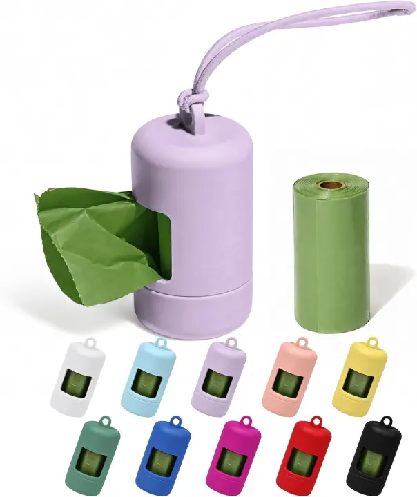 Twist-Open Dog Waste Bag Dispenser — Silicone Holder, Purple