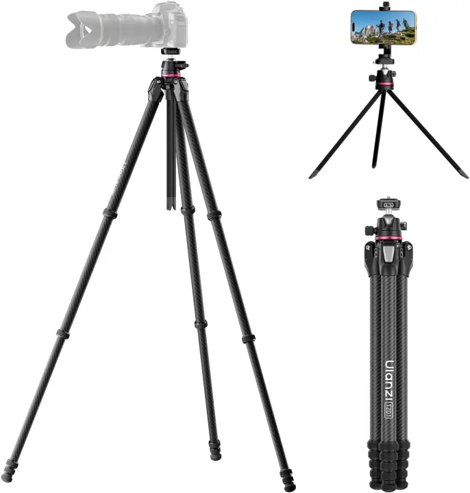 ULANZI TZ01 Carbon-Fiber 2-in-1 Tripod — 64.2in with 360° Ball Head