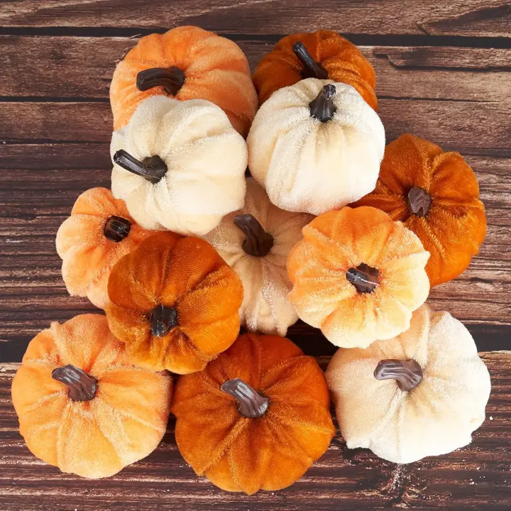 Velvet Mini Pumpkins — 12-Piece Faux Fall Decoration Set