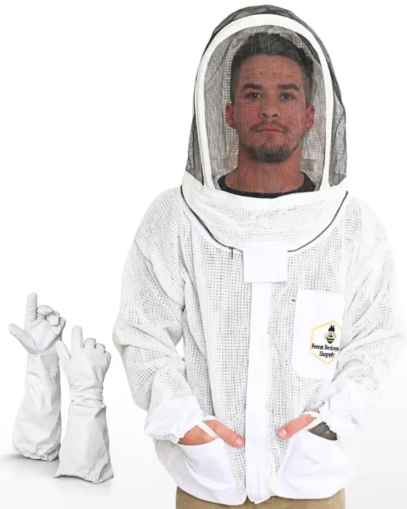 Ventilated 3-Layer Beekeeping Jacket with Detachable Veil & Gloves (X-Large)