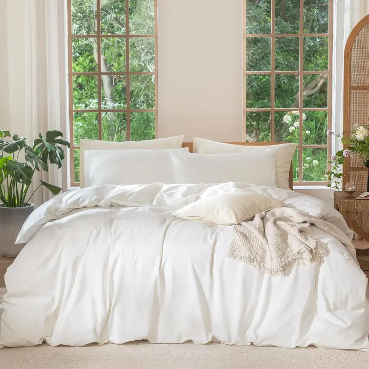 Washed Cotton Linen‑Texture Duvet Cover Set — Queen, Breathable Comfort