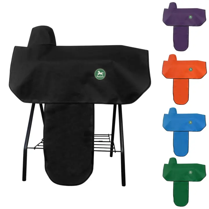 Western Saddle Cover — Waterproof Oxford with 6 Elastic Straps (Black)