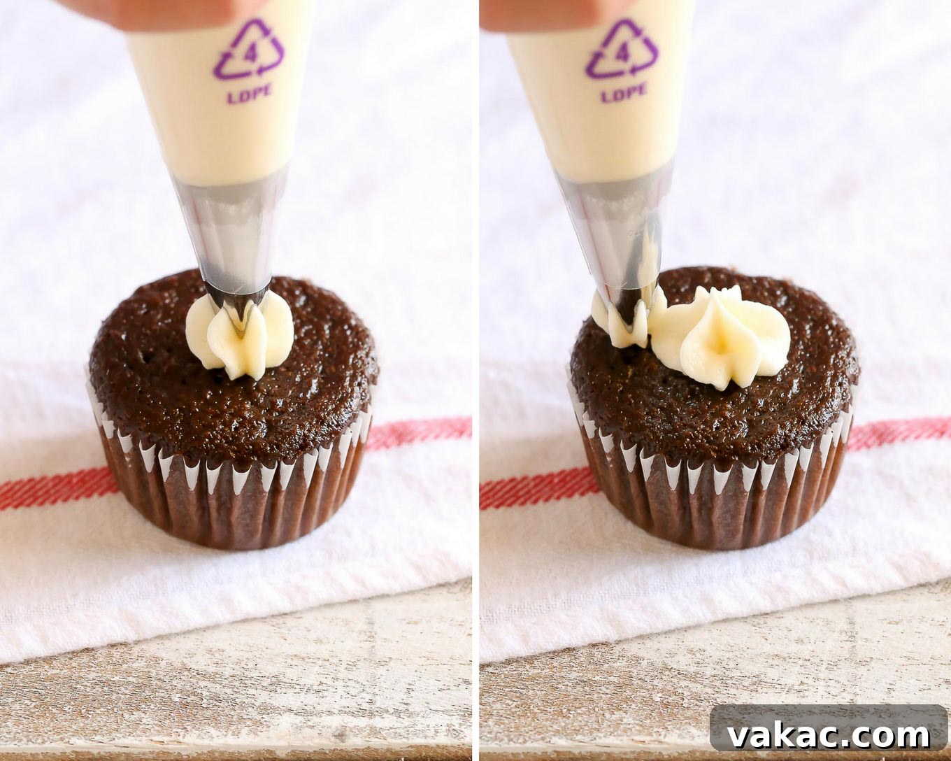 Elevate Your Cupcakes with Perfect Frosting 5 Piping a central frosting dot on a cupcake as a starting guide for a perfect swirl