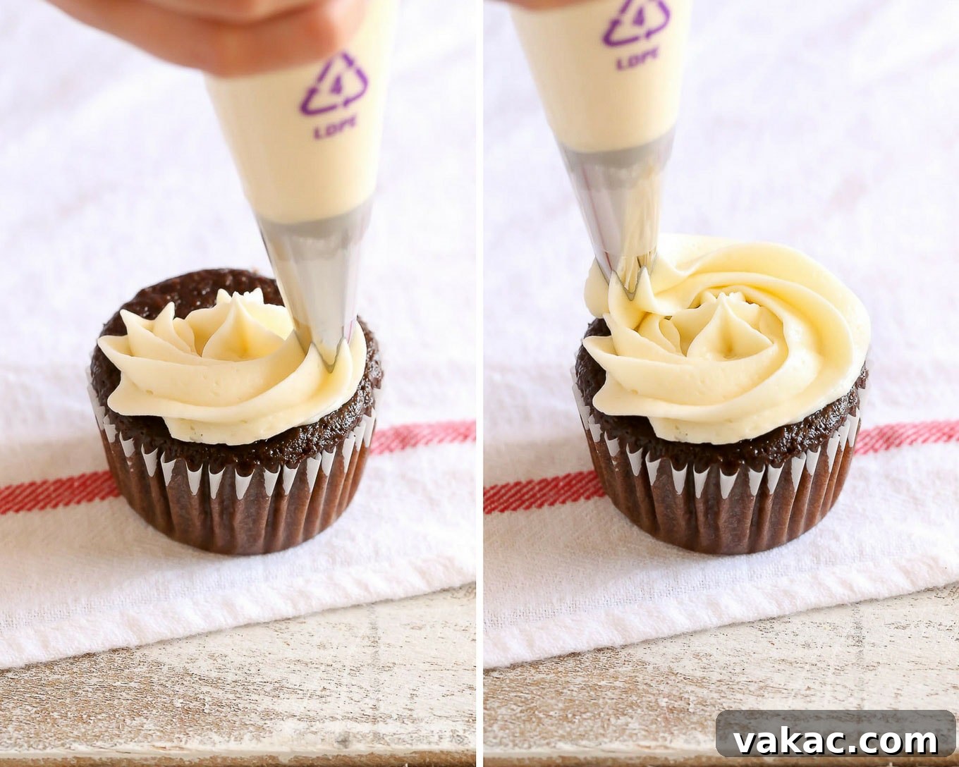 Elevate Your Cupcakes with Perfect Frosting 6 Piping the first concentric circle of frosting around the central dot for a cupcake swirl