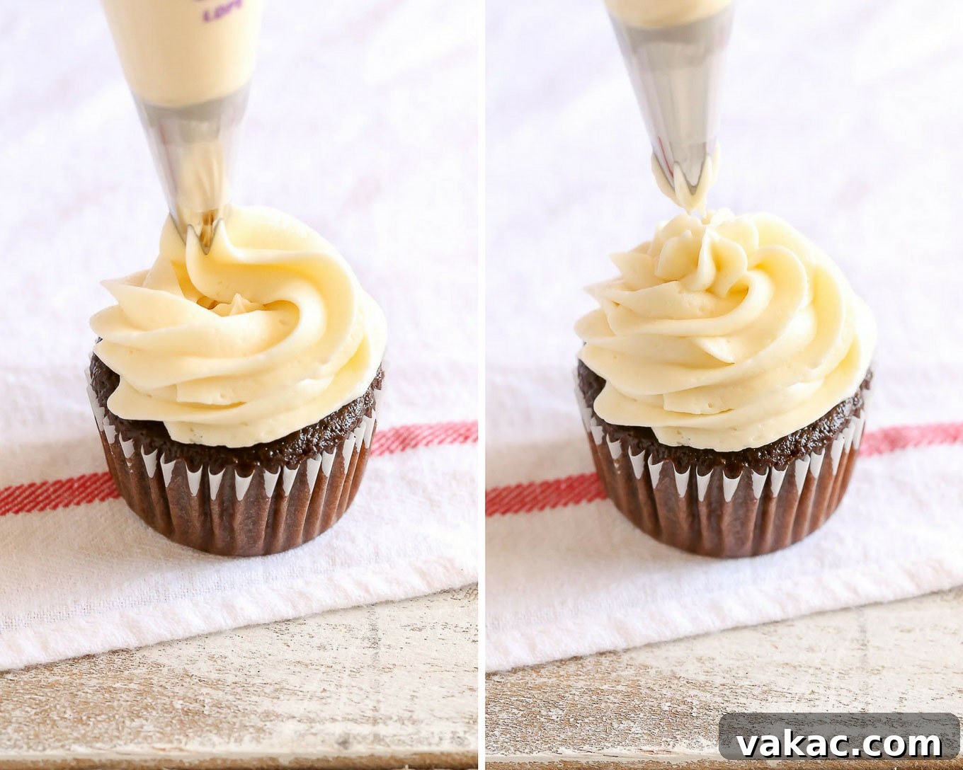 Elevate Your Cupcakes with Perfect Frosting 7 Gradually building smaller, concentric circles upwards to create a tall, elegant cupcake swirl
