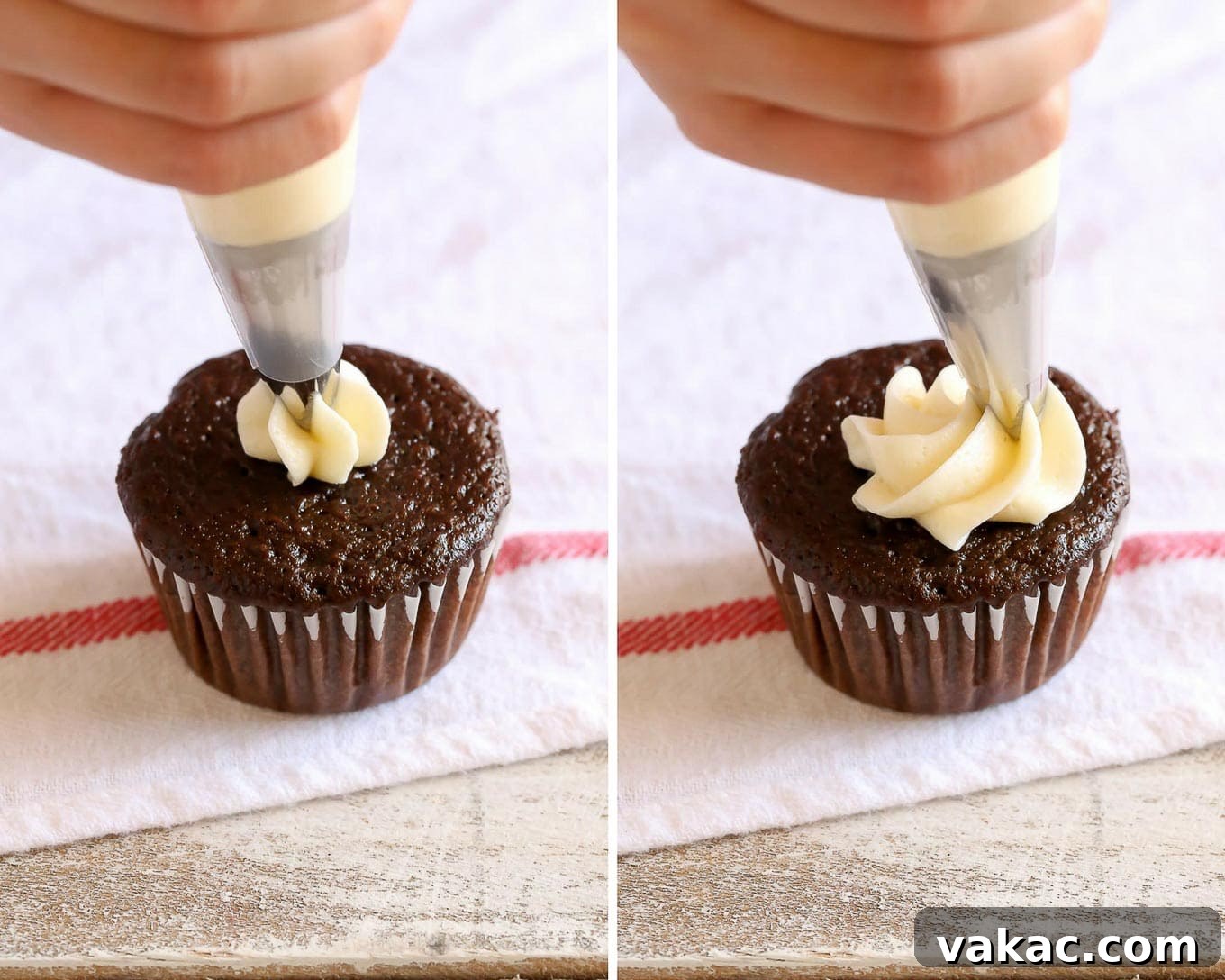 Elevate Your Cupcakes with Perfect Frosting 9 Beginning to pipe a buttercream rose on a cupcake with a central starting point