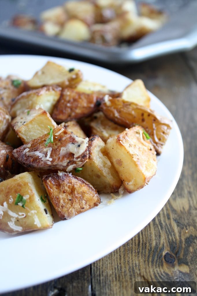 Golden Garlic Parmesan Roasted Potatoes 3 Garlic Parmesan Roasted Potatoes close up