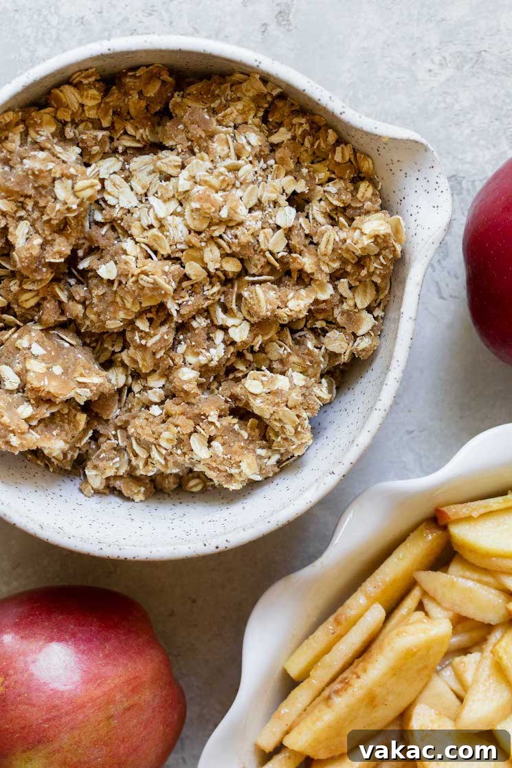 Simply Delicious Apple Crisp 3 The oat topping mixed together in a small bowl ready to be put on the apples.