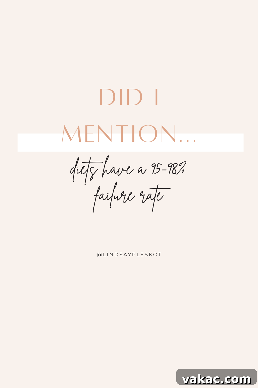 Unlock Guilt-Free Eating: Your Dietitian's 5-Step Guide 4 An alarming statistic on a pink background stating 'Did I mention...diets have a 95-98% failure rate', emphasizing the unsustainability of dieting.