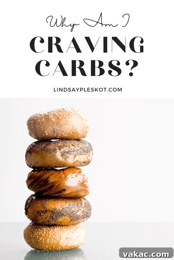 Decoding Your Carb Cravings 2 Photo of 5 different flavours of bagel stacked on top of each other under the text, "Why Am I Craving Carbs?"