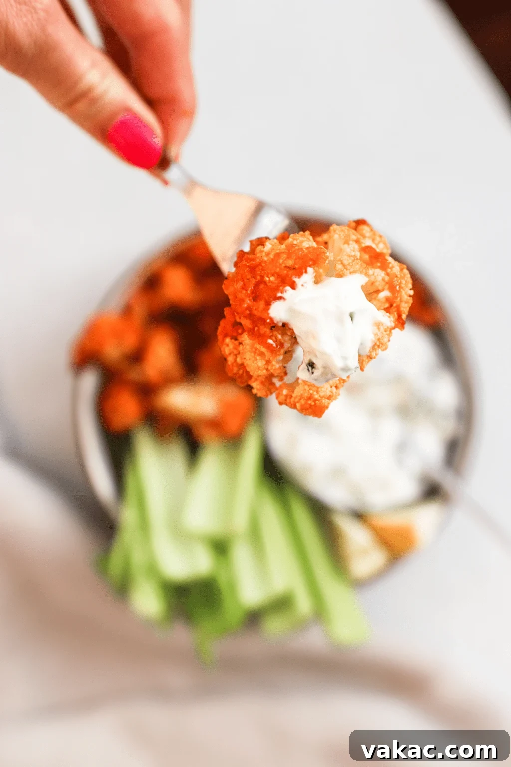 Air Fryer Buffalo Cauliflower Nuggets 7 Crispy air fryer buffalo cauliflower bites arranged neatly.