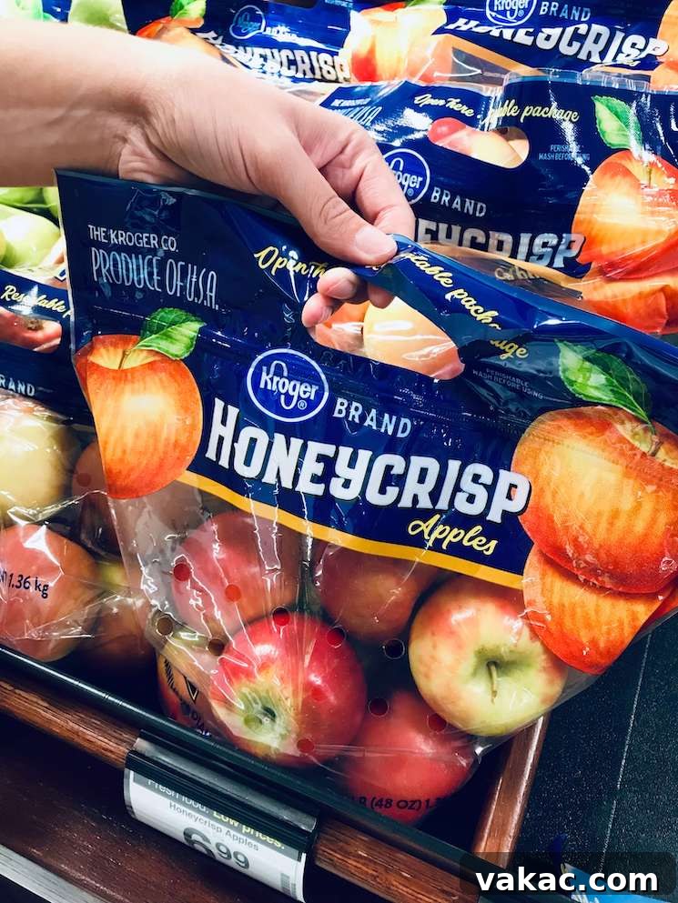 Cinnamon Apple Streusel French Toast Bake 4 A picture of several bags of fresh Honeycrisp apples from Kroger.