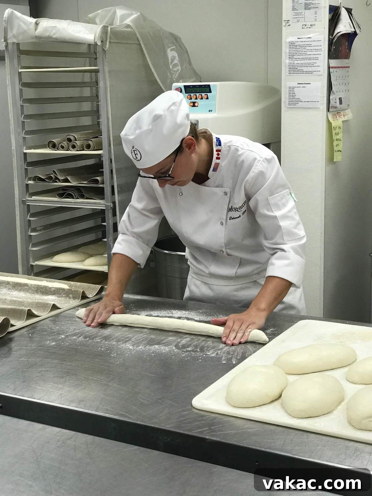 Sourdough Stars with Red Star 7 A skilled baker meticulously rolling and shaping French baguettes by hand.