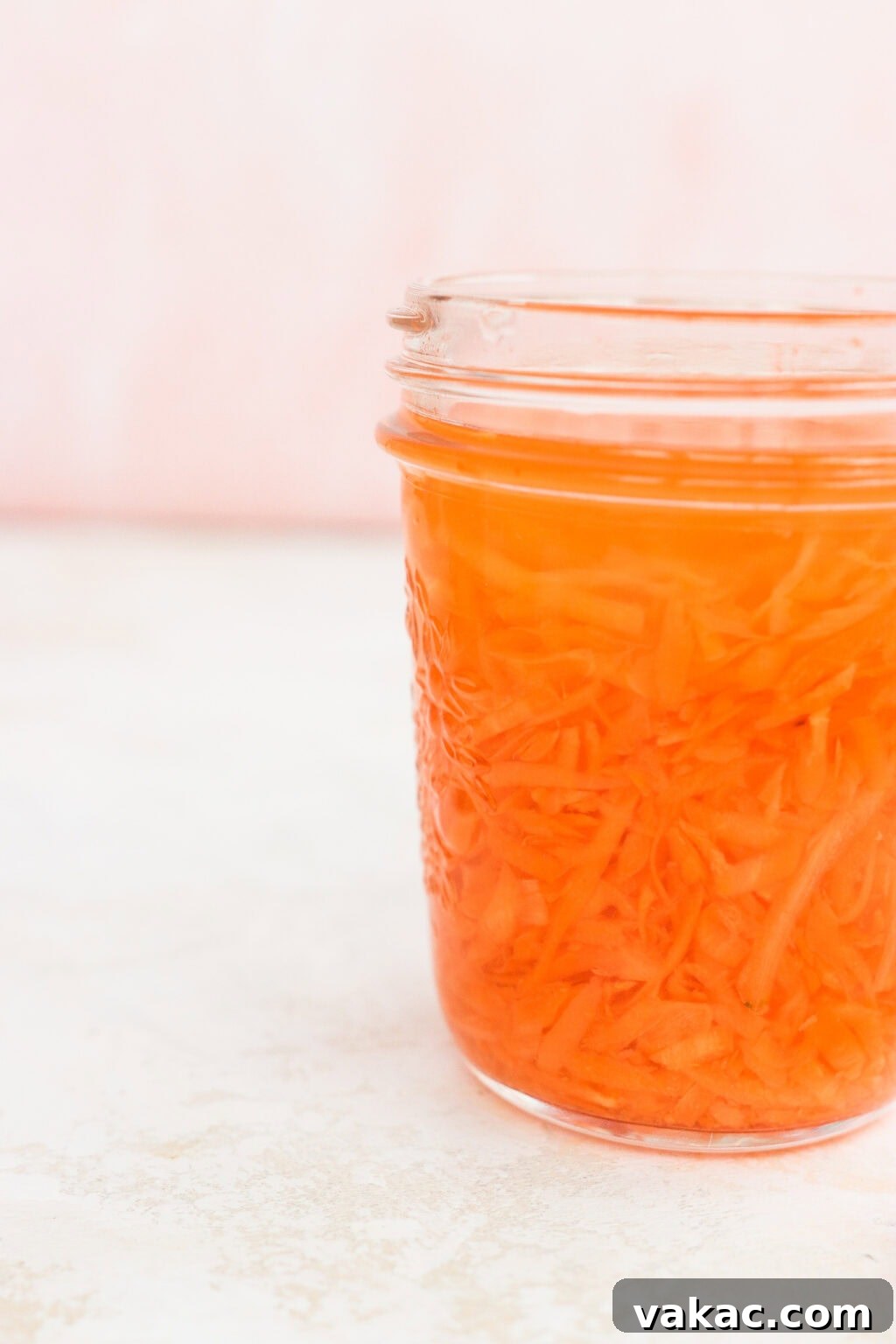 Flash Pickled Shredded Carrots 8 Quick pickled shredded carrots in a glass jar