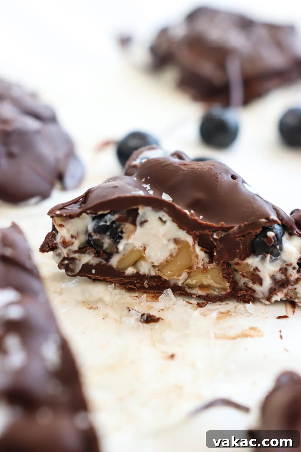 Effortless High-Protein Frozen Greek Yogurt Blueberry Bites 8 A plate of Frozen Blueberry Greek Yogurt Clusters