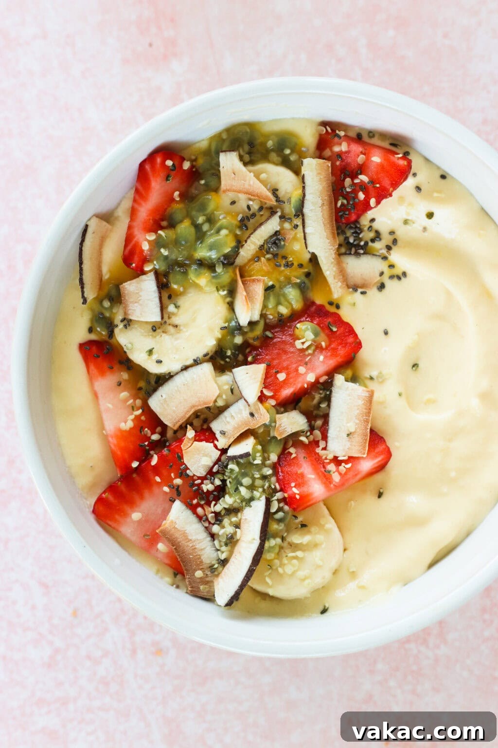 Paradise Protein Greek Yogurt Bowl 7 High Protein Tropical Smoothie Bowl with Greek Yogurt in a white bowl