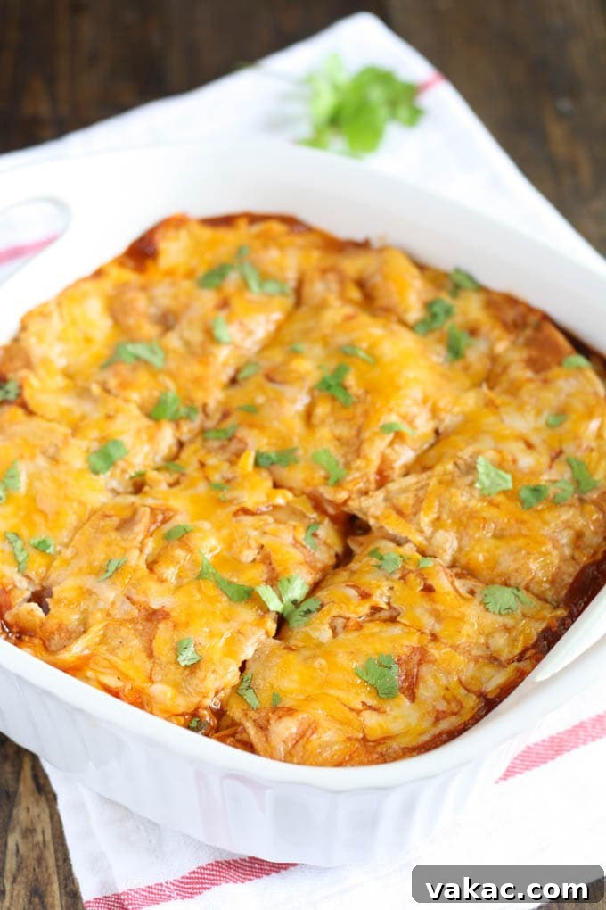Fiesta Chicken Enchilada Bake 4 A smaller image of the baked chicken enchilada casserole in a white dish.